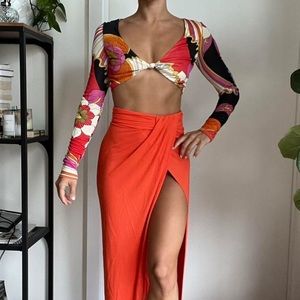 Ronny Kobo floral long sleeve crop top